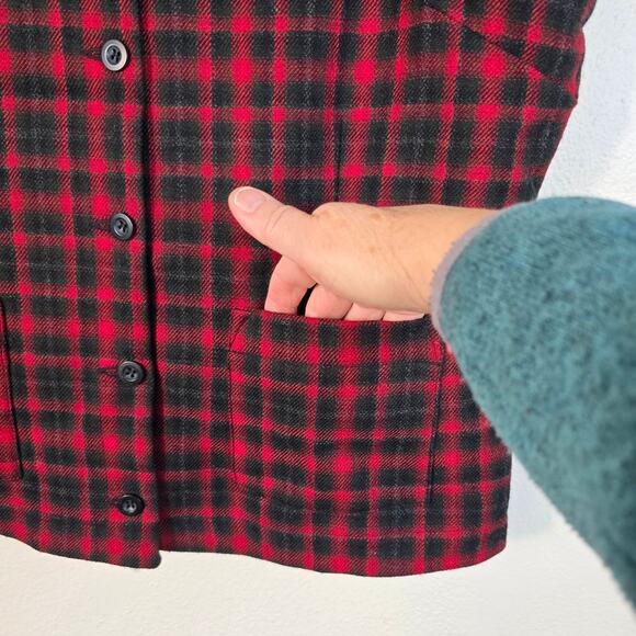 Eddie Bauer Vest Women's MP Red Charcoal Wool Plaid Academia Preppy Classic - Picture 3 of 7